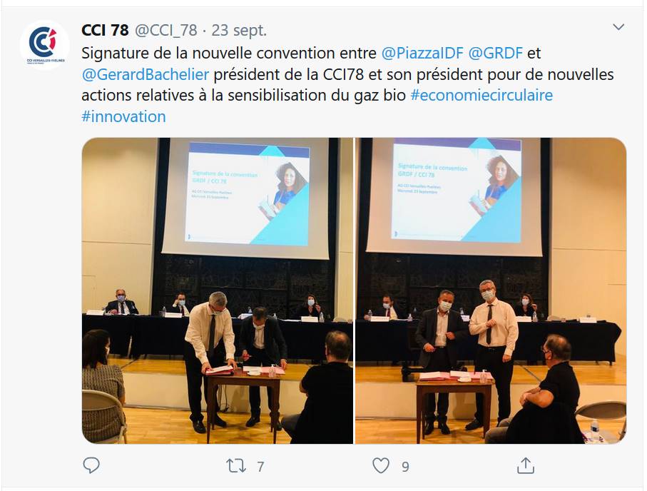 CCI 78 - Signature de la nouvelle convention entre GRDF et la CCI Versailles-Yvelines pour le développement du gaz vert et BioGNV