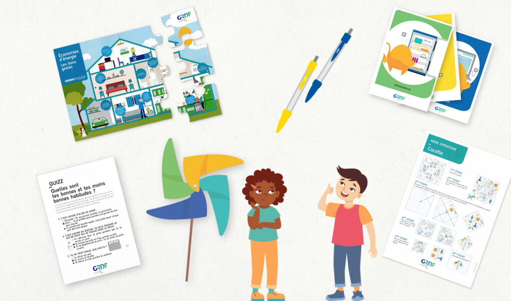 Illustration de divers outils présents dans le kit pédagogique à destination des élèves parisiens